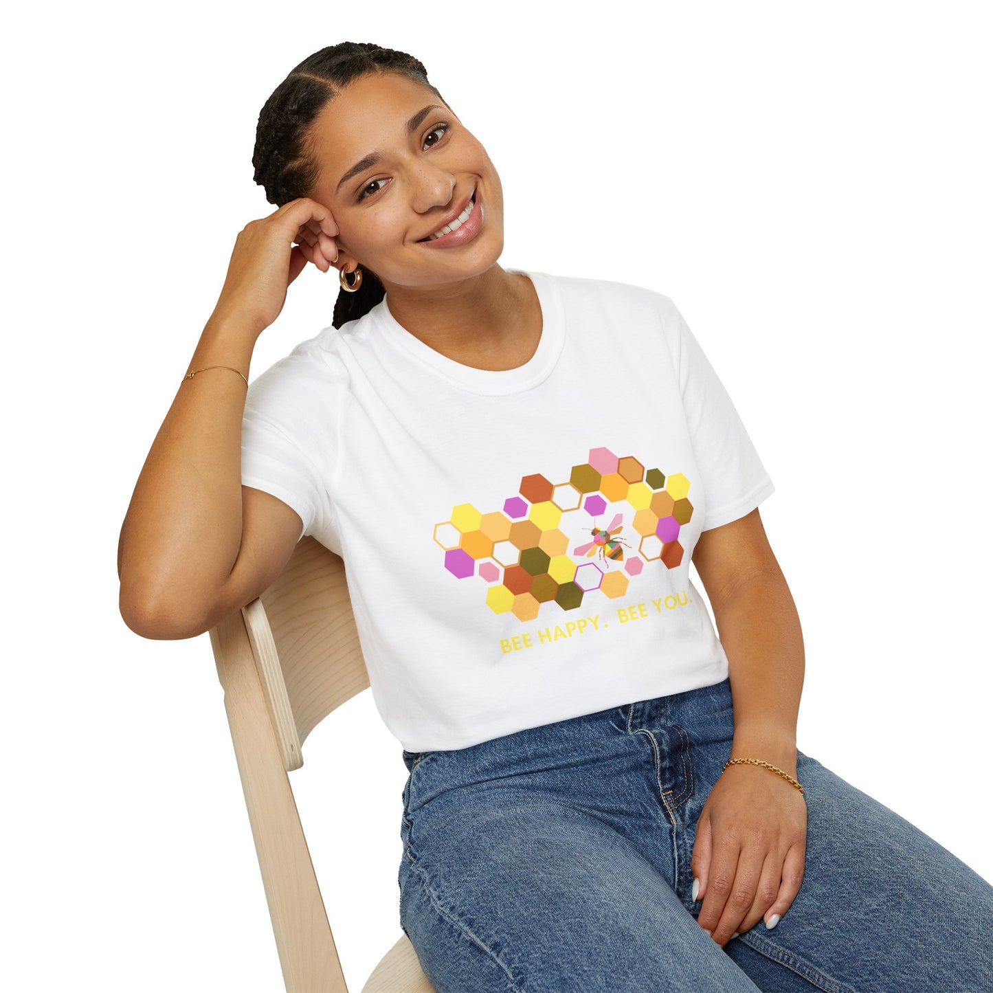 Bee Happy Bee You T-Shirt — Honeycomb Graphic Tee for Happy Vibes