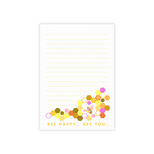 Bee Happy Bee You Notepad - Lined Floral Honeycomb Stationery
