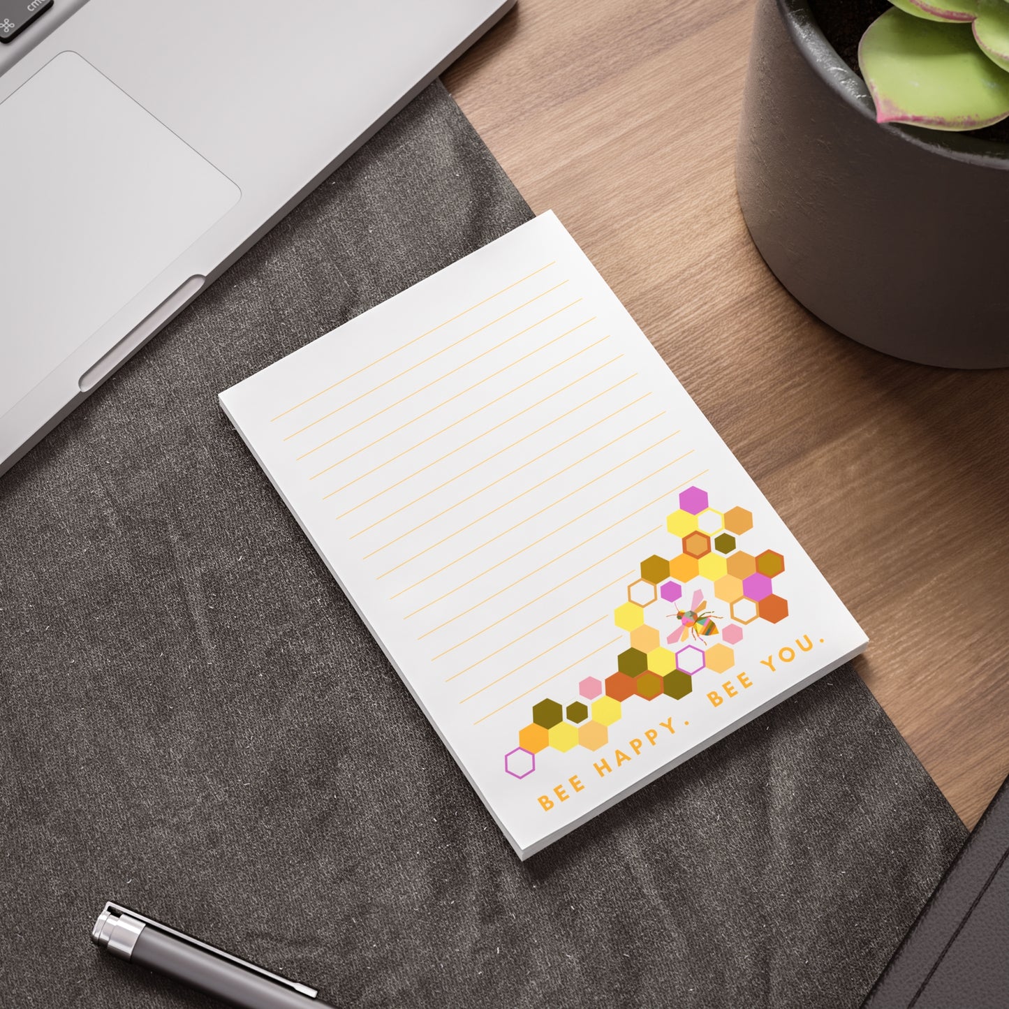 Bee Happy Bee You Notepad - Lined Floral Honeycomb Stationery