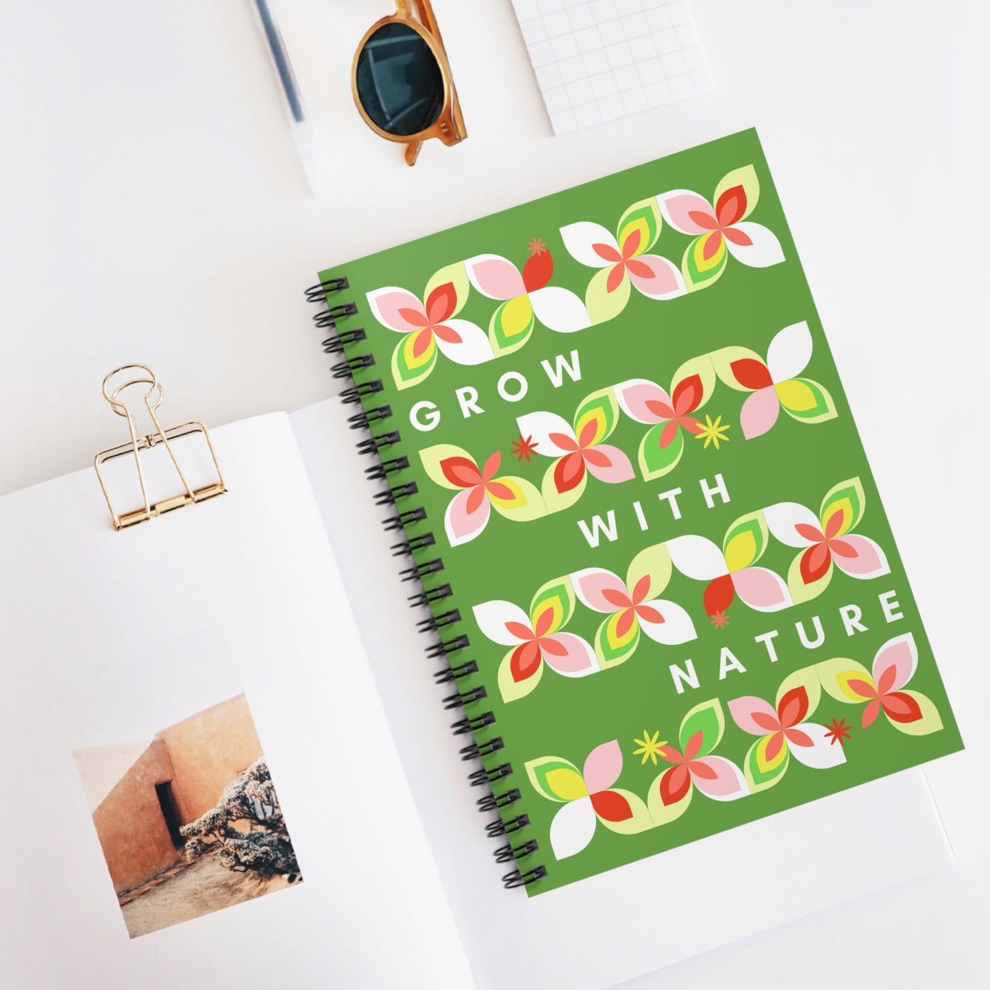 Grow With Nature Spiral Notebook — Floral Ruled Journal for Gardeners & Plant Lovers