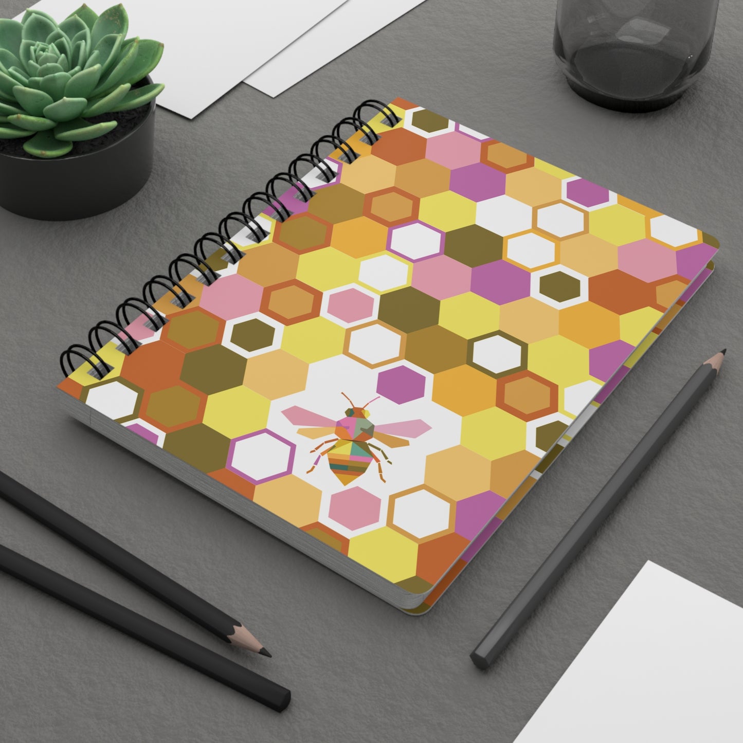 Honeycomb Bee Spiral Journal — Hexagon Pattern Notebook for Notes & Planning